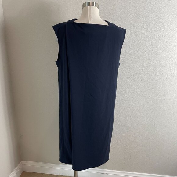 MM.Lafleur Womens 16 Navy Sleeveless Draped Sheath Dress Career Office - Picture 5 of 12